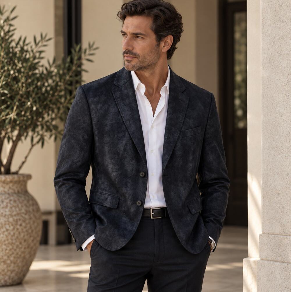 JACK VICTOR Montana Suede Touch Coated Blazer Jacket Navy Blue Sz 44L $748